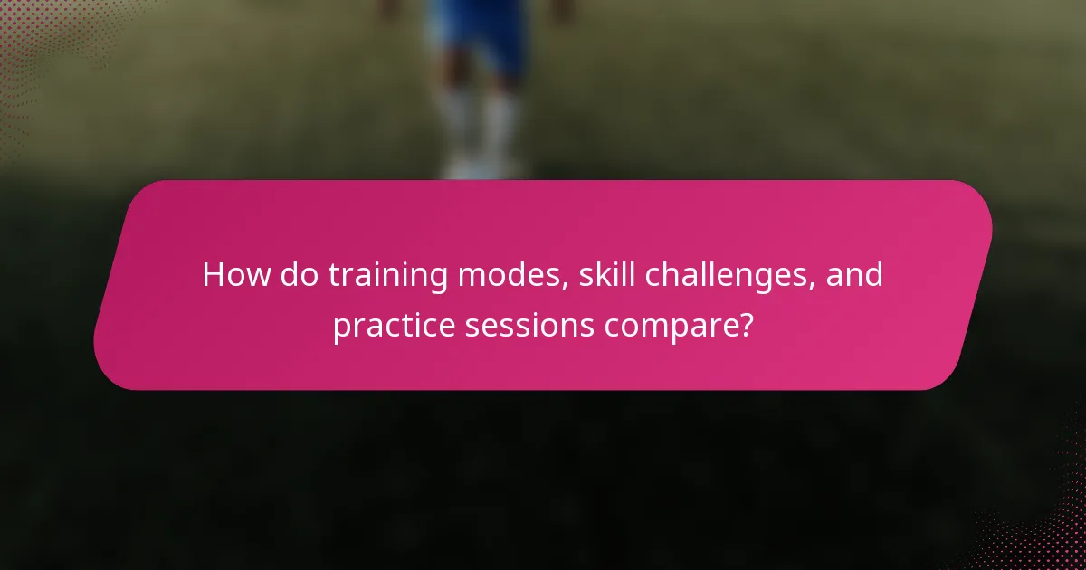 How do training modes, skill challenges, and practice sessions compare?